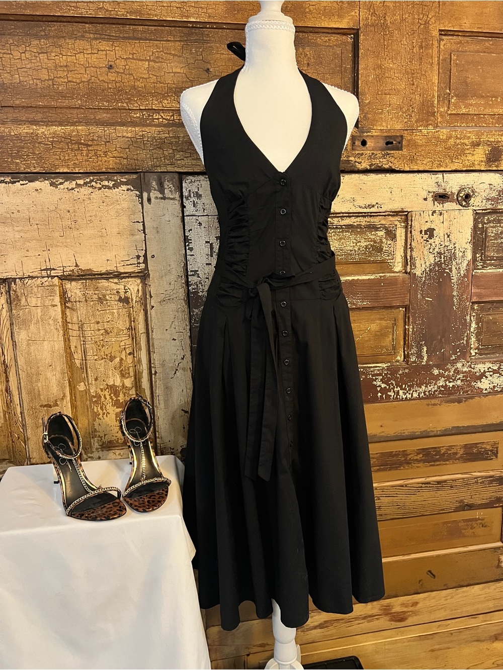 Black Tie Front Midi Dress | Open Back Fit & Flare Cocktail Dress